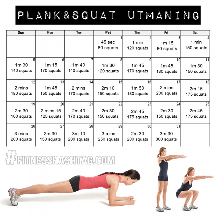 Plank and Squat Utmaning - Healthy Fitness Exercise Sixpack Sexy