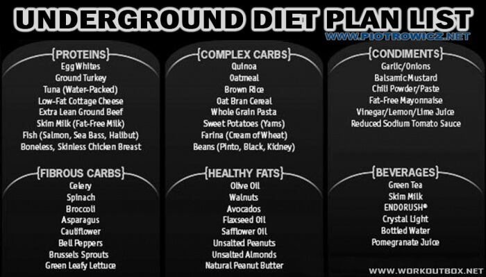 Underground Diet Plan List Protein Complex Carbs Healthy Fats 